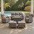 Luxury 6" Thick Cushioned 7 Pieces Patio Furniture Set with Fire Pit Table, Wicker Outdoor Conversation Set with High Back Swivel Rocker Chairs for Deck Porch Yard and Poolside - Grey+Grey