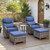 Luxury 6" Thick Cushioned 5 Pieces Patio Furniture Set with 2 Ottomans, Wicker Outdoor Conversation Set with High Back Swivel Rocker Patio Chairs for Deck Porch Yard and Poolside - Grey+Blue