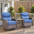 Luxury 6" Thick Cushioned Outdoor Swivel Rocker Patio Chairs with Side Table, High Back Wicker Furniture Set with Ergonomic Zone Back, Conversation Glider Set for Deck Porch - Brown+Blue