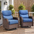 Luxury 6" Thick Cushioned Outdoor Swivel Rocker Patio Chairs of 2, High Back Wicker Patio Furniture Set with Ergonomic Zone Back, Conversation Glider Set for Deck Porch - Brown+Blue
