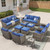 12 Piece Patio Furniture Set-High Back Outdoor Furniture Set Sectional Sofa with Wicker Swivel Patio Chairs,Comfy Cushions Ottomans for Porch Balcony Patio Deck Grey/Blue