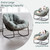 Oversized Papasan Rocking Chair - Outdoor Luxury Comfy Patio Chair, Indoor Egg Royal Rattan Rocking Chair with Strip Velvet Cushion for Front Porch Lounge Lawn Bedroom Living Room (Green)