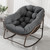 Oversized Papasan Rocking Chair - Outdoor Luxury Comfy Patio Chair Indoor Egg Royal Rattan Rocking Chair with Cushion for Front Porch Lounge Lawn Bedroom Living Room (Grey)