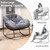 Oversized Papasan Rocking Chair - Outdoor Luxury Egg Chair Indoor Rattan Comfy Rock Chair with Cushion for Patio Garden Porch Lounge Lawn Bedroom Living Room (Grey Teddy)