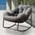 Oversized Papasan Rocking Chair - Outdoor Luxury Comfy Patio Chair Indoor Egg Royal Rattan Rocking Chair with Cushion for Front Porch Lounge Lawn Bedroom Living Room (Grey Velvet)