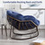 Oversized Papasan Rocking Chair - Outdoor Luxury Comfy Patio Chair, Indoor Egg Royal Rattan Rocking Chair with Strip Velvet Cushion for Front Porch Lounge Lawn Bedroom Living Room (Navy)