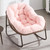 Oversized Papasan Rocking Chair - Outdoor Luxury Comfy Patio Chair, Indoor Egg Royal Rattan Rocking Chair with Strip Velvet Cushion for Front Porch Lounge Lawn Bedroom Living Room (Pink)