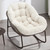 Oversized Papasan Rocking Chair - Outdoor Luxury Comfy Patio Chair, Indoor Egg Royal Rattan Rocking Chair with Strip Velvet Cushion for Front Porch Lounge Lawn Bedroom Living Room (White)