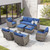 Outdoor Patio Furniture Set-7 Pieces All-Weather Wicker Outdoor Furniture with Swivel Patio Chairs Outdoor Patio Conversation Sets for Garden Porch Deck Grey/Blue