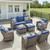 7 Piece Outdoor Patio Furniture Set-All Weather Outdoor Conversation Sets Sectional Sofa with Wicker Swivel Rocker Patio Chairs,Thick Cushions Ottomans for Porch Balcony Patio Deck Grey/Blue