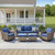 6 Piece Outdoor Patio Wicker Furniture Sets-High Back Outdoor Conversation Set Sectional Sofa with Wicker Swivel Rocker Patio Chairs,Thick Cushions Ottomans for Porch Balcony Patio Deck Grey/Blue