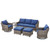6 Piece Outdoor Patio Wicker Furniture Sets-High Back Outdoor Conversation Set Sectional Sofa with Wicker Swivel Rocker Patio Chairs,Thick Cushions Ottomans for Porch Balcony Patio Deck Grey/Blue