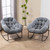 Oversized Papasan Rocking Chair - Outdoor Luxury Comfy Patio Chair Set of 2 Indoor Egg Royal Double Rattan Rocking Chair with Cushion for Front Porch Lounge Lawn Bedroom (Grey Teddy)