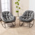 Oversized Papasan Rocking Chair - Outdoor Luxury Comfy Patio Chair Set of 2 Indoor Egg Royal Double Rattan Rocking Chair with Cushion for Front Porch Lounge Lawn Bedroom (Grey Velvet)