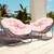 Oversized Papasan Rocking Chair - Outdoor Luxury Comfy Patio Chair Set of 2, Indoor Egg Royal Rattan Rocking Chair with Strip Velvet Cushion for Front Porch Lounge Bedroom Living Room (Pink)