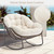 Oversized Papasan Rocking Chair - Outdoor Luxury Comfy Patio Chair Set of 2, Indoor Egg Royal Rattan Rocking Chair with Strip Velvet Cushion for Porch Lounge Bedroom Living Room (White)