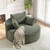 Oversized Round Chaise Longue Chair Indoor, Modern 55-inch Upholstered Corduroy Deep Seat Circle Single Cloud Lounge Floor Sofa Chair for Living Room, Bedroom Apartment, Green