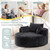 Oversized Round Chaise Longue Chair Indoor, Modern 55-inch Upholstered Chenille Deep Seat Circle Single Cloud Lounge Floor Sofa Chair for Living Room, Bedroom Apartment, Black