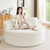 Oversized Round Chaise Longue Chair Indoor, Modern 55-inch Upholstered Terry Fabric Deep Seat Circle Single Cloud Lounge Floor Accent Chair for Living Room, Bedroom Apartment, Beige