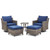 5 Pieces Outdoor Patio Furniture Set-All-Weather Wicker Patio Swivel Glider Chairs with 2 Ottoman and Glass Side Table, Patio Conversation Sets for Porch Balcony Deck - Blue/Grey