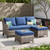 3 Pieces Patio Furniture Sofa Set-Outdoor Wicker Patio Furniture Covered Couch with Multifunctional Ottoman and All-Weather Patio Conversation Set for Backyard Porch Garden Grey/Blue
