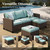 Wicker Patio Furniture Set with Fire Pit, 8 Pieces Outdoor Sectional Conversation Sets, Deep Seating Sofa for Lawn Deck Garden, Blue