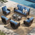 Patio Furniture Set, 6 Pieces Outdoor Wicker Conversation Sets, 4 x High Back Swivel Chairs with 5.5" Thick Cushions for Lawn Deck Backyard, Navy Blue