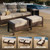 8-Piece Outdoor Furniture Set with Fire Pit Table, Patio Conversation Set with 5.5" Thick Cushions & High Back Swivel Chairs, All-Weather Wicker Deep Seating Sofa with Ottomans, Beige