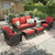 High Back Swivel Patio Furniture Set with 5.5" Thick Cushions, 5-Piece Oversized Outdoor Wicker Sectional Conversation Set with Ottomans for Garden Yard Porch, Red