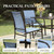 Outdoor Dining Set, Rectangle Metal Table with Double Umbrella Hole and 6 Armrest Chairs, Patio Table and Chairs for Backyard Garden Porch Deck (Blue)