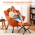 Lazy Chair with Ottoman, Modern Accent Chair with Armrests and a Side Pocket, Orange Accent Chairs, Reading Chairs, Oversized Armchairs for Bedroom, Study, Living Room, Courtyard