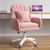 Mid Back Velvet Vanity Chair Swivel Rolling Desk Chair with Wheels, Modern Upholstered Makeup Chair for Women Girls, Computer Task Chair for Bedroom Living Room Office, Pink