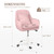 Mid Back Velvet Vanity Chair Swivel Rolling Desk Chair with Wheels, Modern Upholstered Makeup Chair for Women Girls, Computer Task Chair for Bedroom Living Room Office, Pink