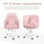 Mid Back Velvet Vanity Chair Swivel Rolling Desk Chair with Wheels, Modern Upholstered Makeup Chair for Women Girls, Computer Task Chair for Bedroom Living Room Office, Pink
