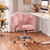 Boucle Upholstered Desk Chair Cloud-Shaped Vanity Chair Adjustable Home Office Chair Computer Chair with Rolling Wheels for Living Room, Bedroom Pink