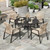 5 Pieces Patio Dining Set, 4 x Woven Rattan Dining Chairs with Cushions, 42" Metal Round Dining Table, Patio Table and Chairs Set for Lawn Garden Backyard Deck