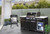 Premium 70"W x 24"D Black Stainless Steel Compact Outdoor Kitchen Island with Refrigerator + 32"W 4-Burner BBQ Grill with Infrared Rotisserie Burner + Storage Cabinets + Granite Countertops