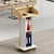 Mobile Wooden Podium Stand with Lockable Wheels Modern Presentation Blockboard Lectern Oak Color with Storage Shelves for Office, Church, Classroom, Conference Room