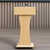 Mobile Wooden Podium Stand with Lockable Wheels Modern Presentation Blockboard Lectern Oak Color with Storage Shelves for Office, Church, Classroom, Conference Room