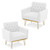 Accent Chair for Living Room, Comfy Oversized Velvet Upholstered Arm Chairs, Mid Century Modern Reading Single Sofa Side Chair with Tufted Back and Gold Legs for Bedroom (2, Pure White)
