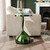 Modern 24" Tall Round End Table with Decorated Tabletop and Iron Metal Base, Accent Furniture, Elegant Pedestal Stand for Living Room, Home Office, Chrome Green