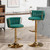 Gold Velvet Bar Stools Set of 3, Swivel Counter Height Bar Stools with Back, Adjustable Woven Barstools for Kitchen Island, Pub, Club (Green)