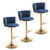Gold Velvet Bar Stools Set of 3, Swivel Counter Height Bar Stools with Back, Adjustable Woven Barstools for Kitchen Island, Pub, Club (Blue)