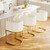 Modern Counter Height Bar Stools,Bar Stools Set of 3,Fabric Upholstered Barrel Barstools with Backs,26'' Kitchen Island Chairs,Metal Gold Frames,Off White Linen
