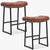Modern Bar Stools Set of 2 for Kitchen Counter 24 inch Counter Height Backless Barstools with Upholstered Faux Leather Saddle Seat and Metal Frame Industrial Bar Chairs, Brown