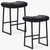 Black Bar Stools Set of 2 for Kitchen Island Counter Height Stools Modern Backless Barstools with Upholstered Faux Leather Saddle Seat and Metal Frame Industrial Bar Chairs, 24 inch
