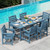 Outdoor Dining Table, 67" Rectangle HDPE Dining Table for 6, Patio Table for Dining with Umbrella Hole, Blue