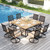 9 Pieces Outdoor Dining Set for 8, 60" Square Metal Steel Table with Wood-Like Tabletop & Swivel Wrought Iron Chairs with Cushions, Large Outside Furniture Set for Patio, Deck, Yard, Porch