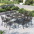 9 Pieces Outdoor Dining Set for 8, 60” Square Black Metal Table with Umbrella Hole & Stackable Iron Chairs, Large Outside Furniture Set for Patio, Deck, Yard, Porch