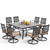 9 Pieces Outdoor Dining Set for 8, 60" Black Square Metal Table with Umbrella Hole & Swivel Wrought Iron Chairs with Cushions, Large Outside Furniture Set for Patio, Deck, Yard, Porch